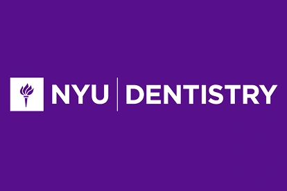 NYU Dentistry logo with torch symbol on purple background